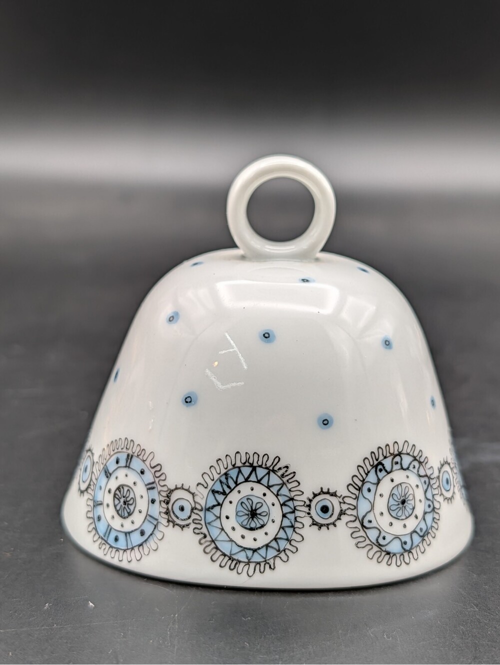 Vintage Arabia Finland Esteri Tomula Porcelain Bell 1957 Hand Painted Blue Rare